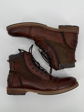 Franco‎ Fortini Mens Tan Brown Cap Toe Combat Boots Dual Side Zip Buckle Detail Franco Fortini Brown Boots for Men for Sale | Shop New  main image 3